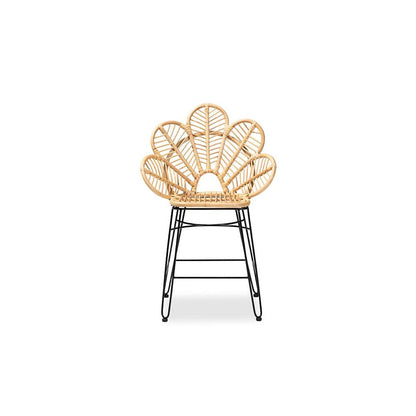 Bohemian Natural Brown Rattan and Black Metal Counter Stool