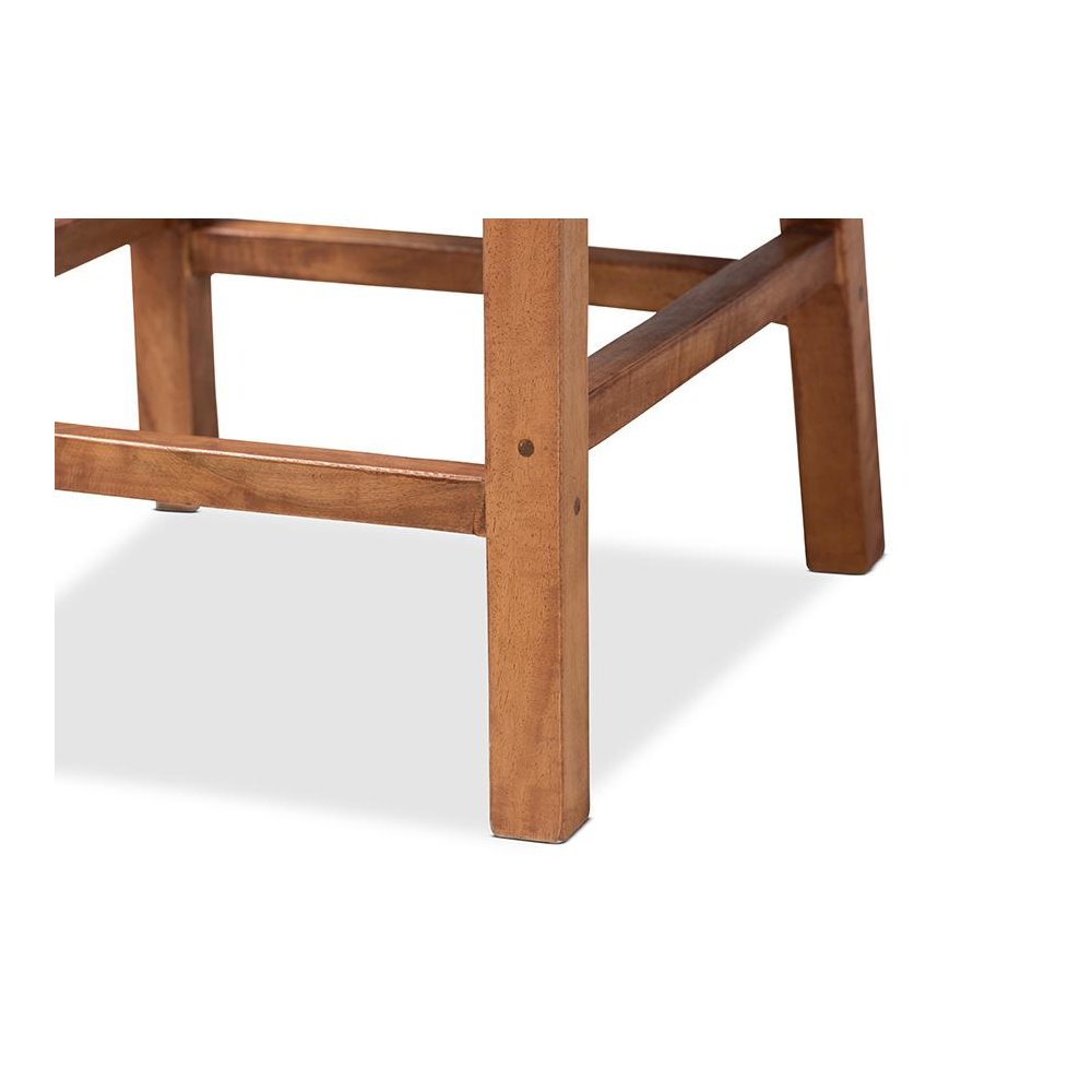 Walnut Brown Mahogany Wood and Natural Rattan Counter Stool
