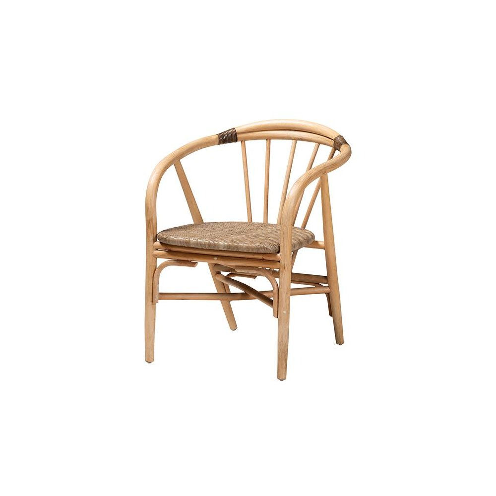 Kyoto Modern Bohemian Natural Brown Finished Wood and Rattan 5-Piece Dining Set