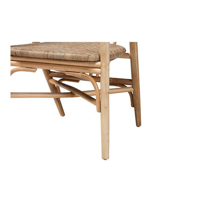 Kyoto Modern Bohemian Natural Brown Finished Wood and Rattan 5-Piece Dining Set