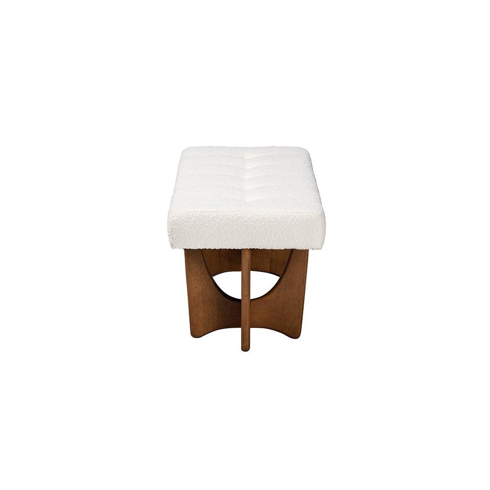 Theo Japandi Cream Boucle Fabric and Walnut Brown Finished Wood Bench