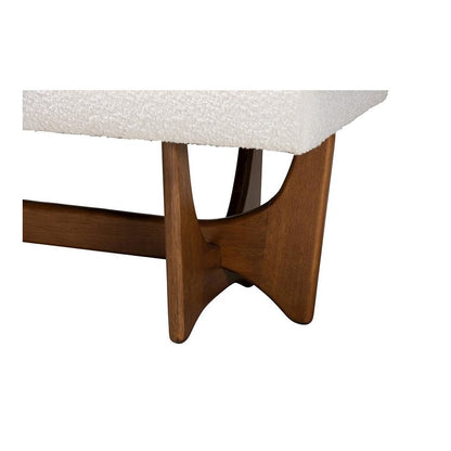 Theo Japandi Cream Boucle Fabric and Walnut Brown Finished Wood Bench