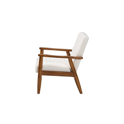 Cream Boucle Fabric and Walnut Brown Finished Wood Armchair