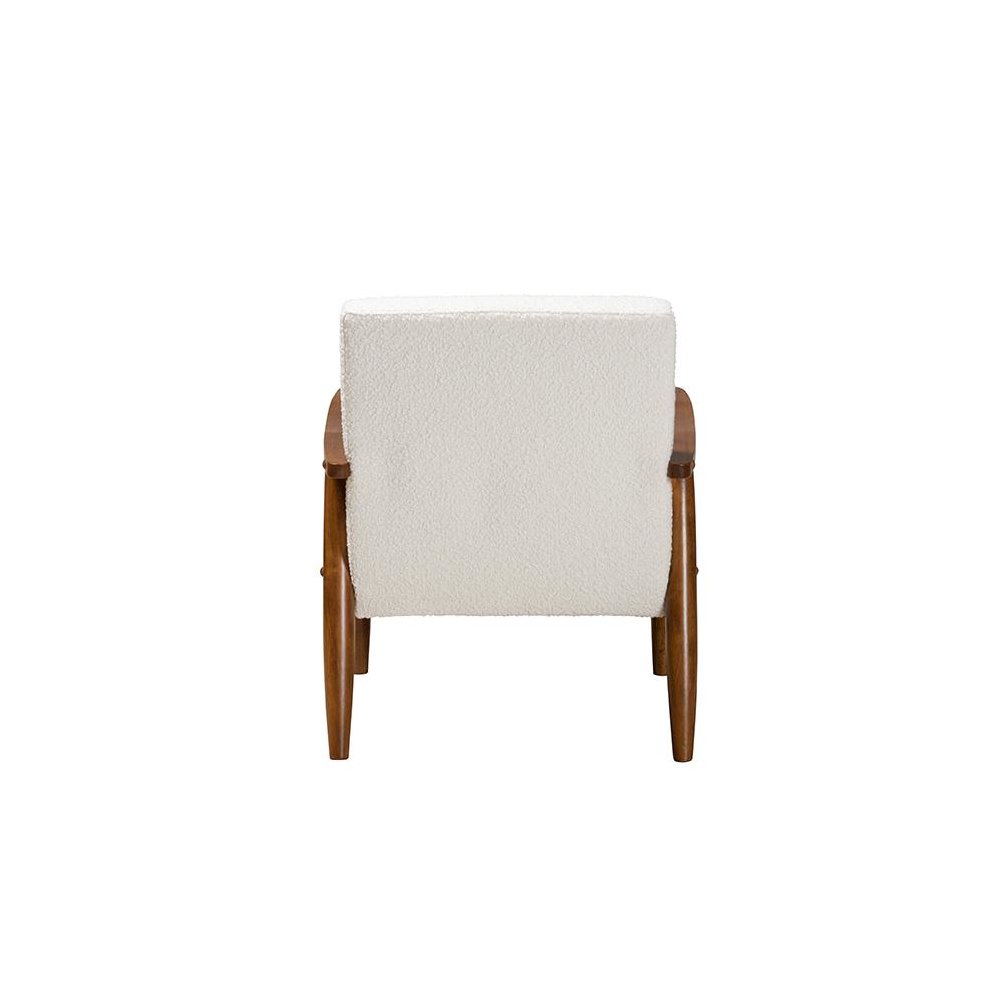 Cream Boucle Fabric and Walnut Brown Finished Wood Armchair