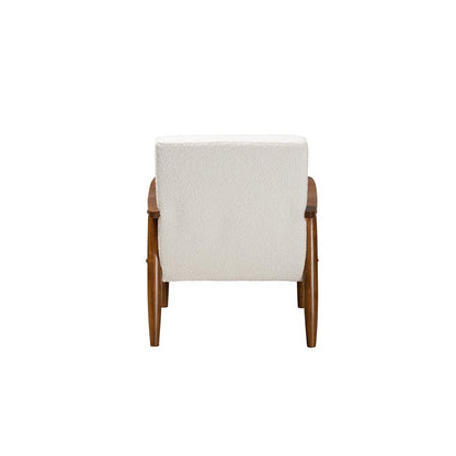 Cream Boucle Fabric and Walnut Brown Finished Wood Armchair