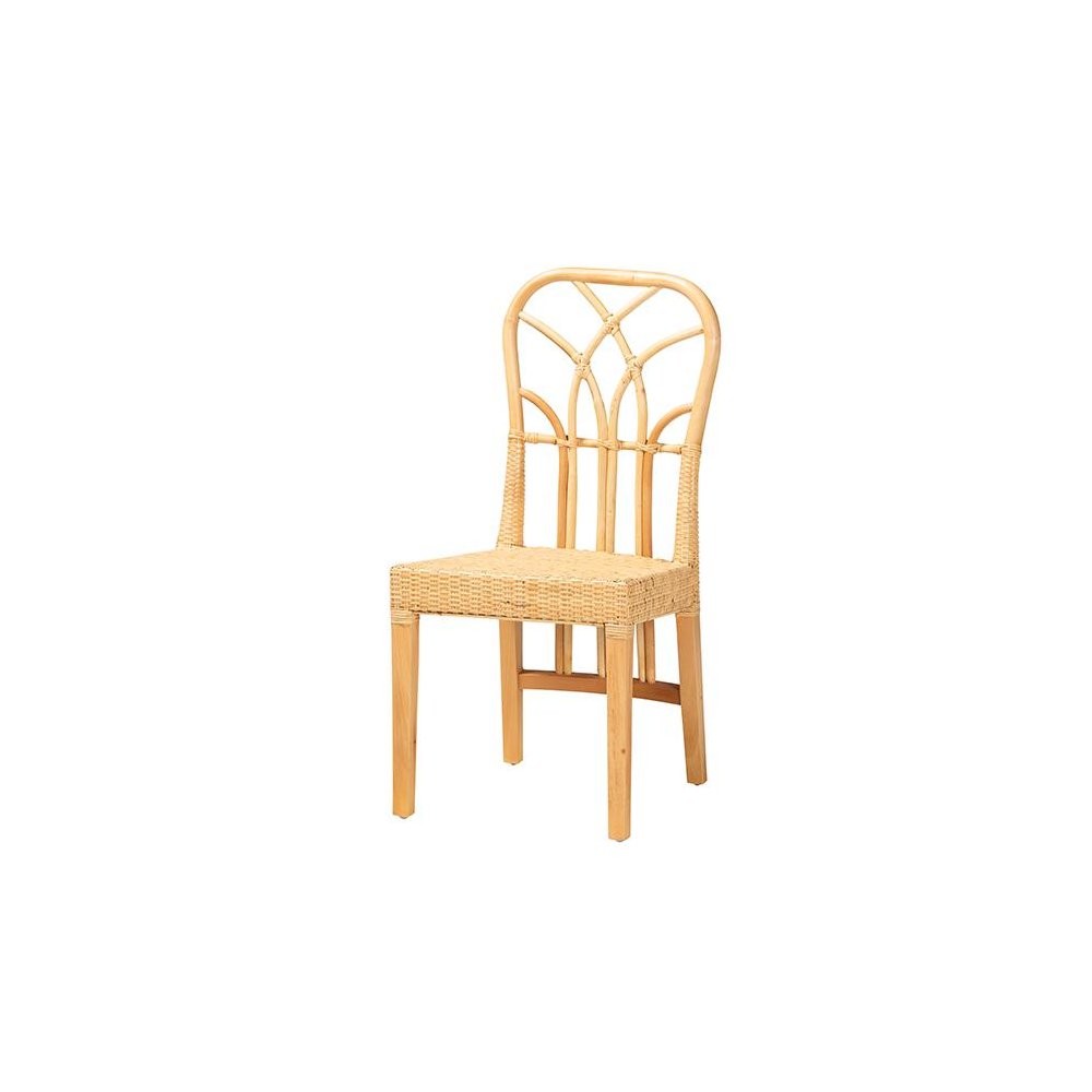 Bohemian Oak Brown Finished Mahogany Wood and Natural Rattan Dining Chair