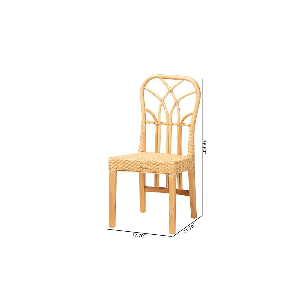 Bohemian Oak Brown Finished Mahogany Wood and Natural Rattan Dining Chair