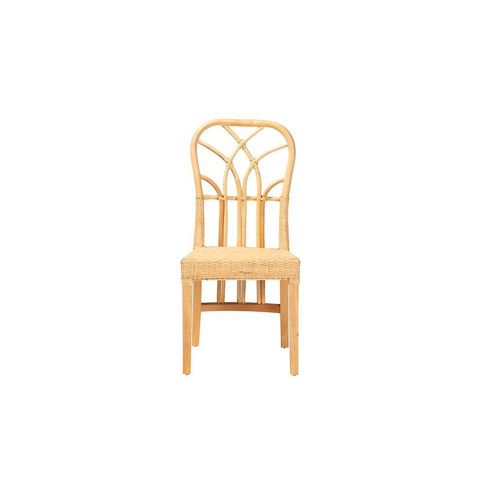Bohemian Oak Brown Finished Mahogany Wood and Natural Rattan Dining Chair