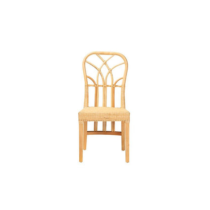 Bohemian Oak Brown Finished Mahogany Wood and Natural Rattan Dining Chair