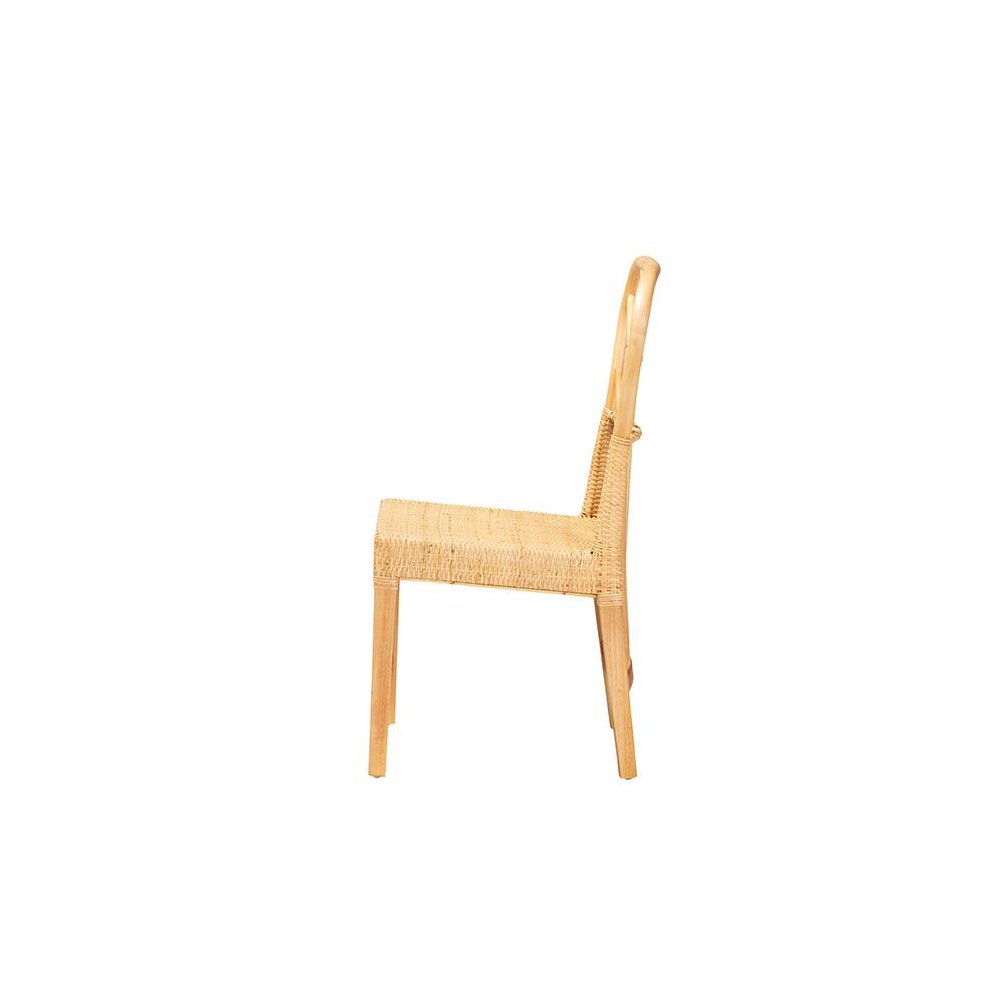 Bohemian Oak Brown Finished Mahogany Wood and Natural Rattan Dining Chair