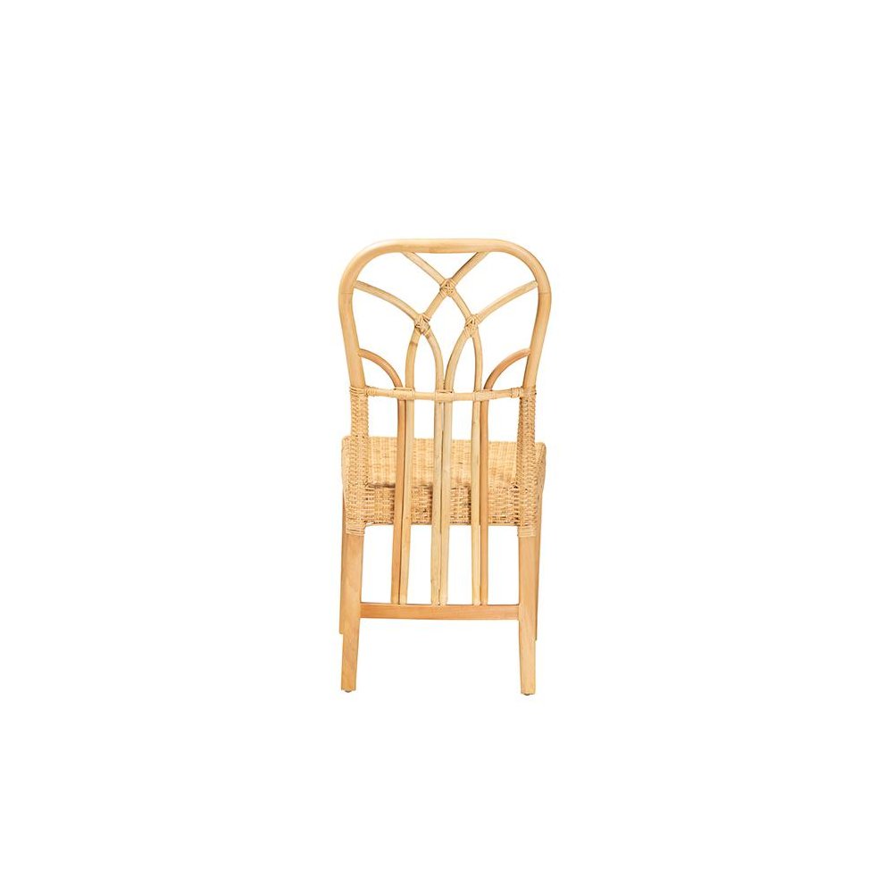 Bohemian Oak Brown Finished Mahogany Wood and Natural Rattan Dining Chair
