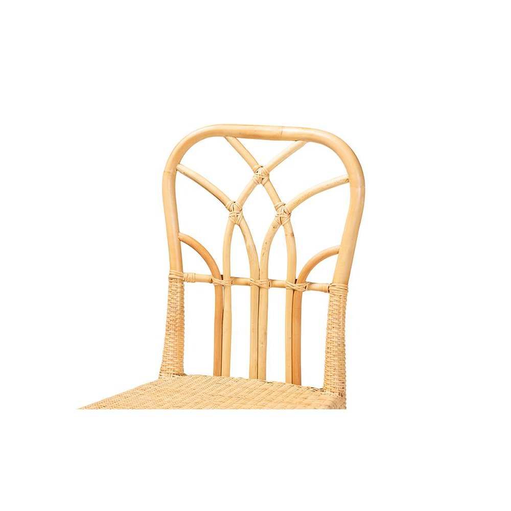 Bohemian Oak Brown Finished Mahogany Wood and Natural Rattan Dining Chair