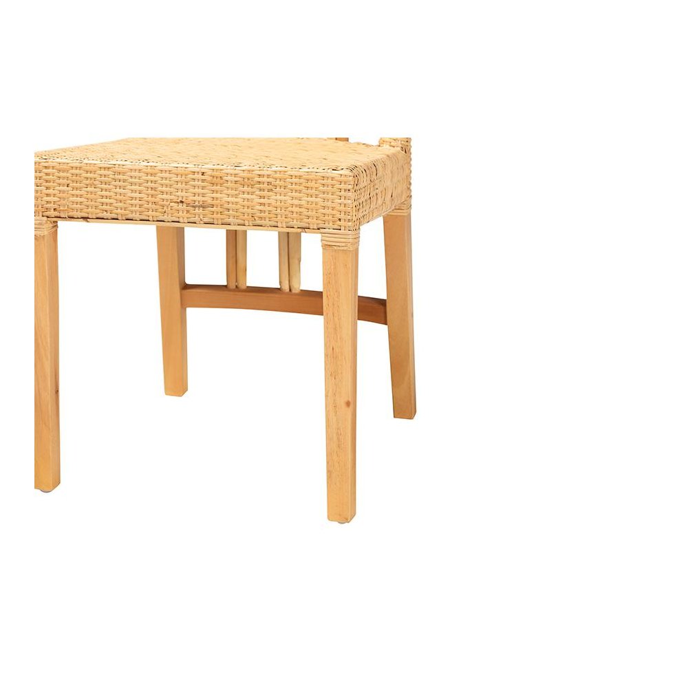 Bohemian Oak Brown Finished Mahogany Wood and Natural Rattan Dining Chair