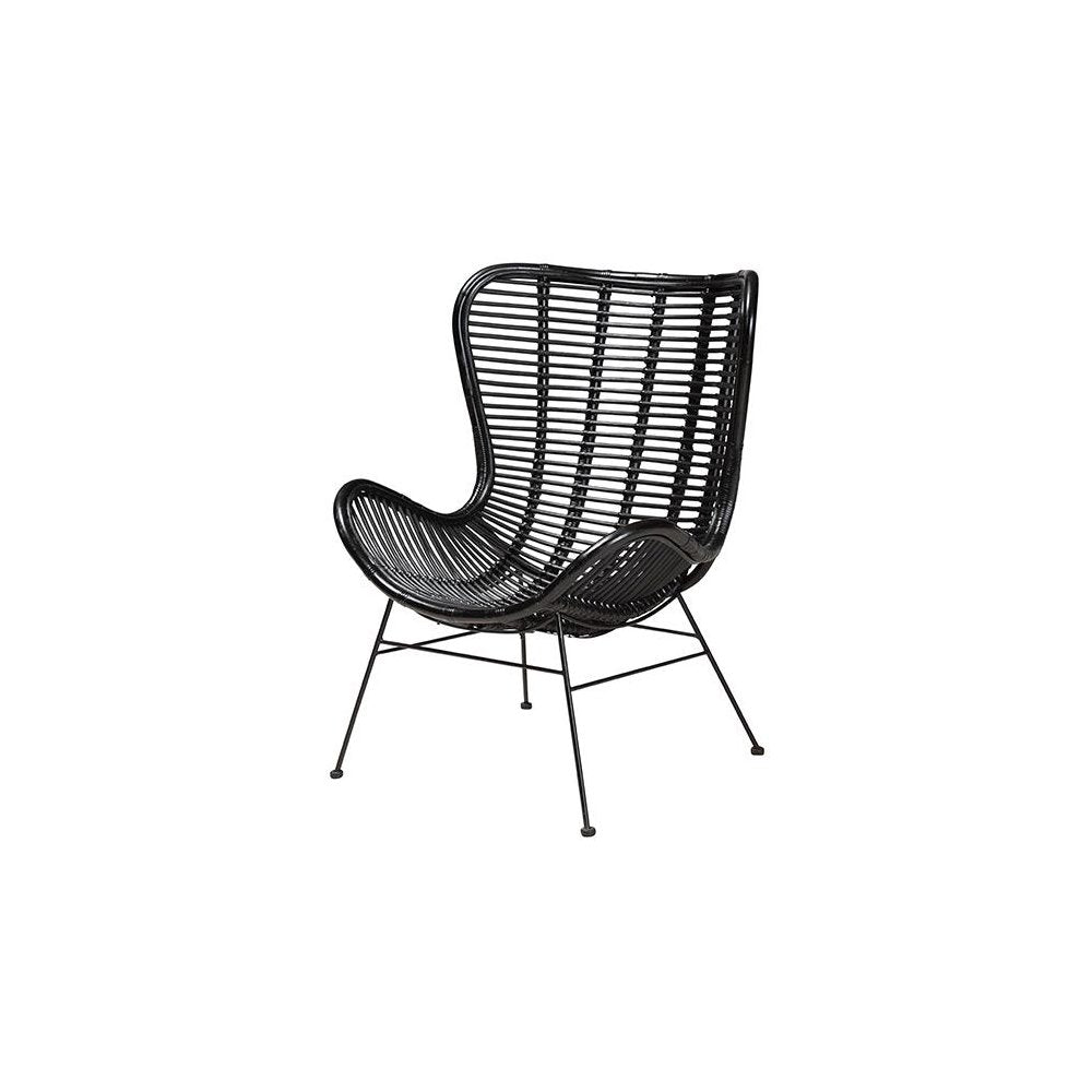 bali & pari Colorado Modern Bohemian Black Rattan and Metal Accent Chair