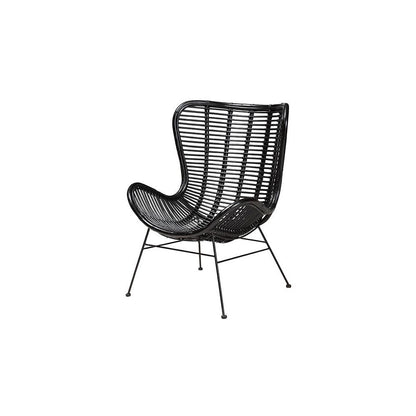 bali & pari Colorado Modern Bohemian Black Rattan and Metal Accent Chair