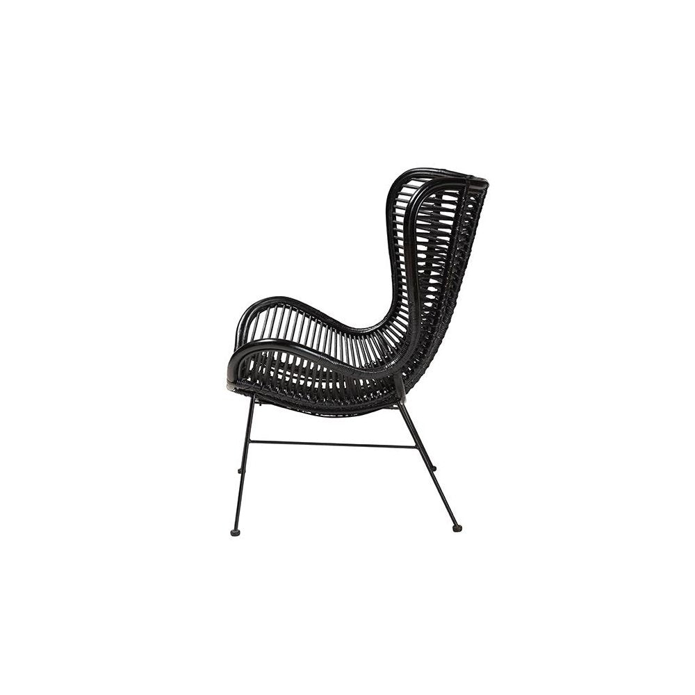 bali & pari Colorado Modern Bohemian Black Rattan and Metal Accent Chair
