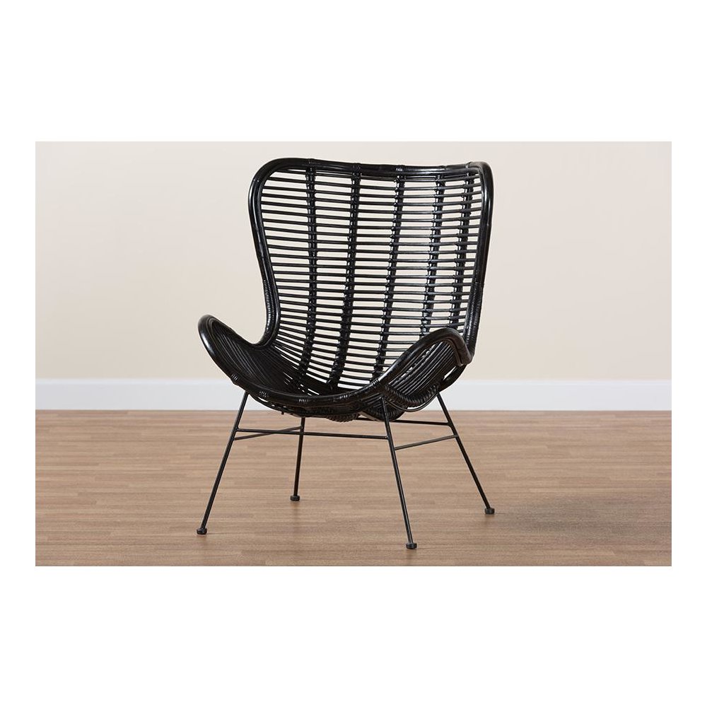 bali & pari Colorado Modern Bohemian Black Rattan and Metal Accent Chair