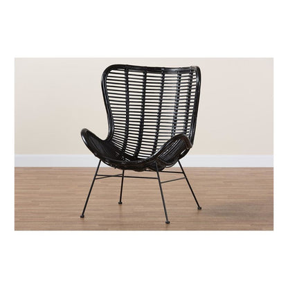 bali & pari Colorado Modern Bohemian Black Rattan and Metal Accent Chair