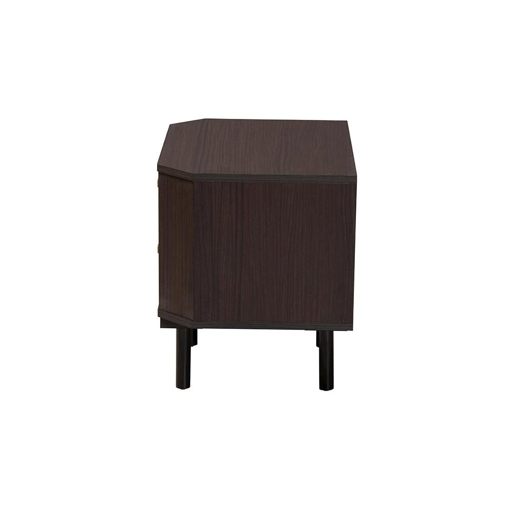 Transitional Two-Tone Black and Espresso Brown Finished Wood 2-Drawer End Table