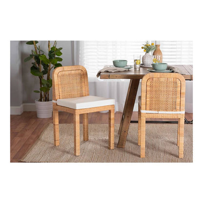 Bohemian Natural Brown Rattan and Mahogany Wood 2-Piece Dining Chair Set