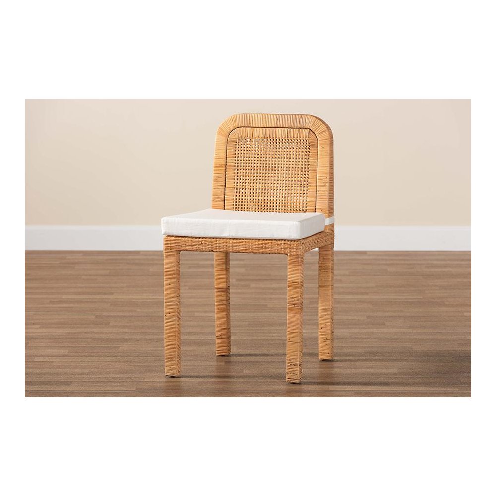 Bohemian Natural Brown Rattan and Mahogany Wood 2-Piece Dining Chair Set