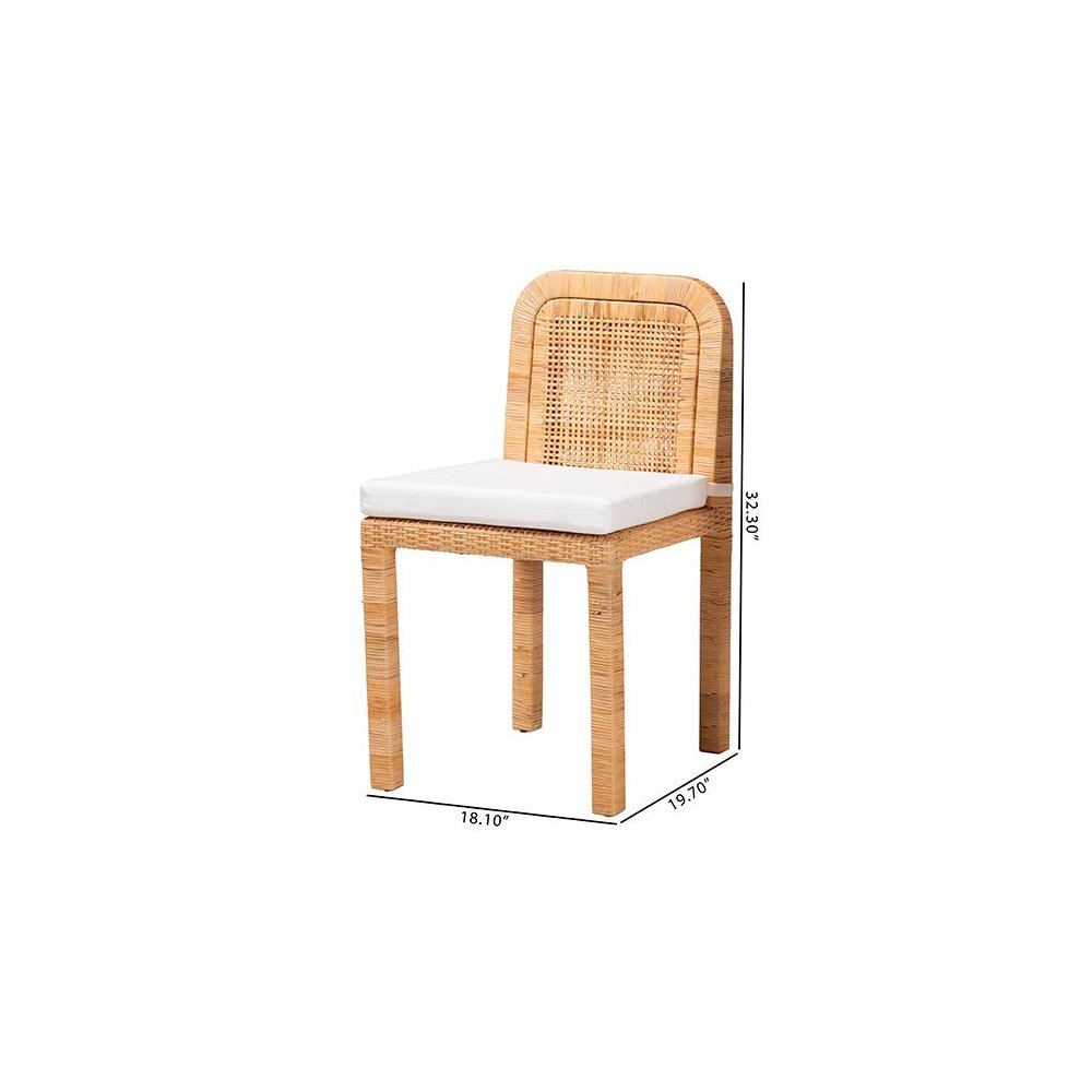 Bohemian Natural Brown Rattan and Mahogany Wood 2-Piece Dining Chair Set
