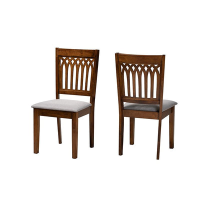 Grey Fabric and Walnut Brown Finished Wood 2-Piece Dining Chair Set