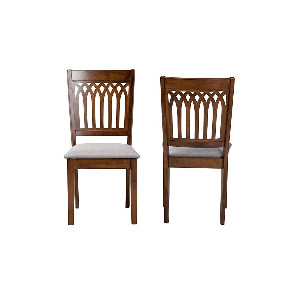 Grey Fabric and Walnut Brown Finished Wood 2-Piece Dining Chair Set