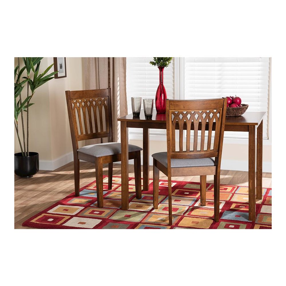 Grey Fabric and Walnut Brown Finished Wood 2-Piece Dining Chair Set