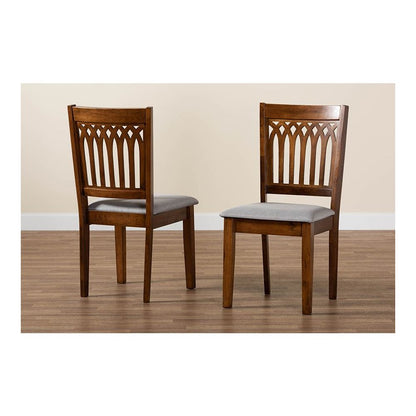 Grey Fabric and Walnut Brown Finished Wood 2-Piece Dining Chair Set