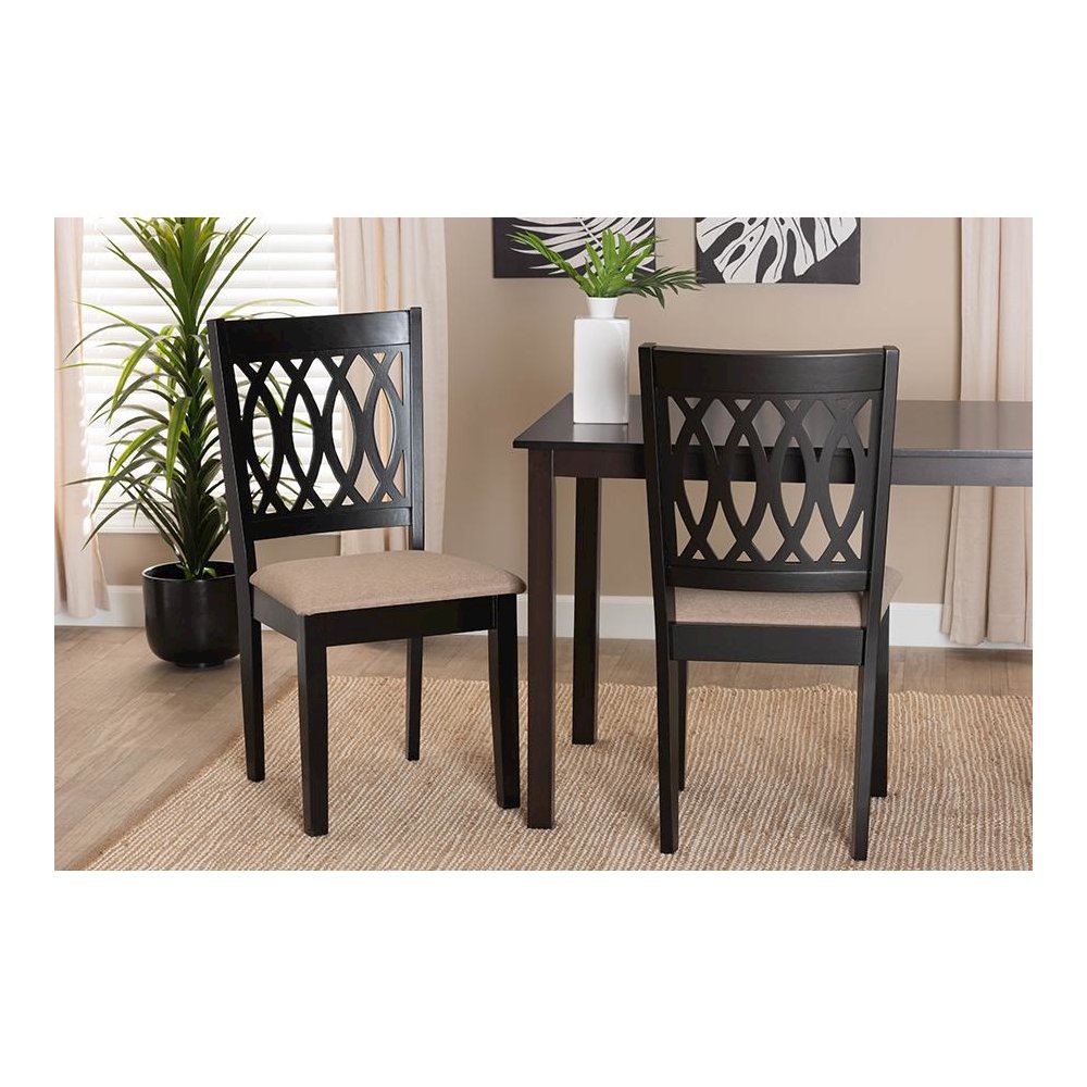 Florencia Modern Beige Fabric and Espresso Brown Finished Wood Dining Chair