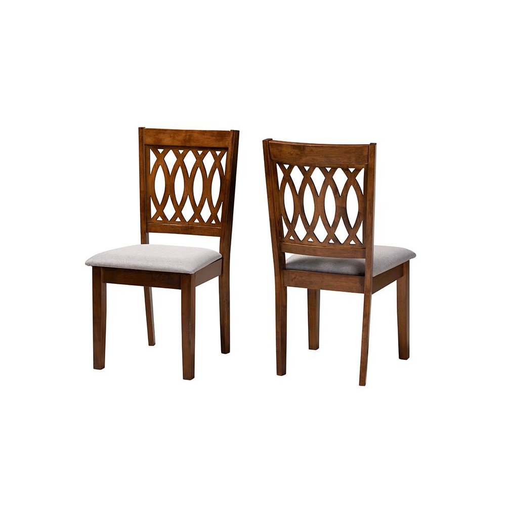 Florencia Modern Grey Fabric and Walnut Brown Finished Wood Dining Chair