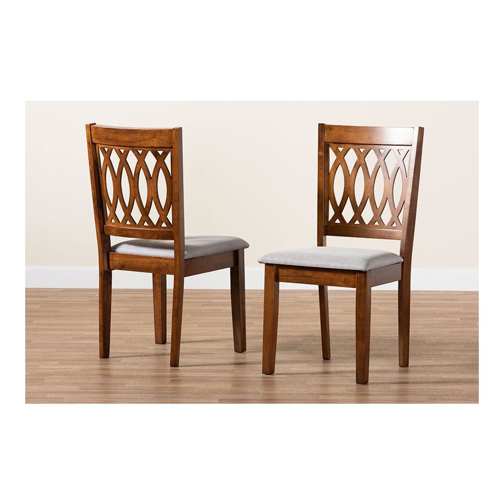 Florencia Modern Grey Fabric and Walnut Brown Finished Wood Dining Chair