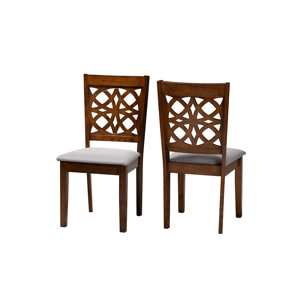 Grey Fabric and Walnut Brown Finished Wood 2-Piece Dining Chair Set