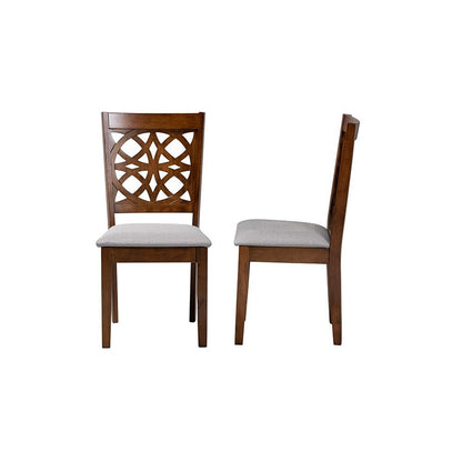 Grey Fabric and Walnut Brown Finished Wood 2-Piece Dining Chair Set