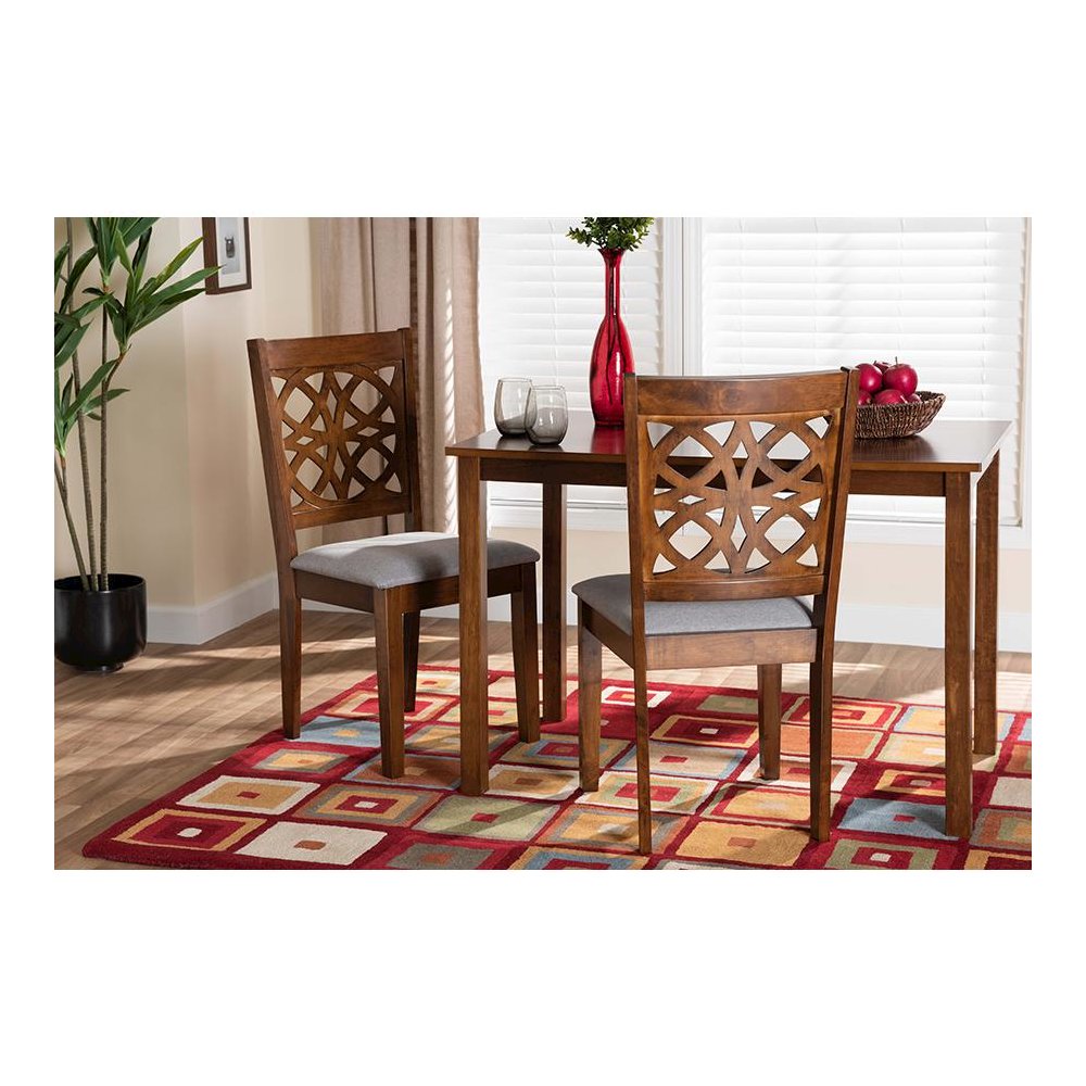 Grey Fabric and Walnut Brown Finished Wood 2-Piece Dining Chair Set