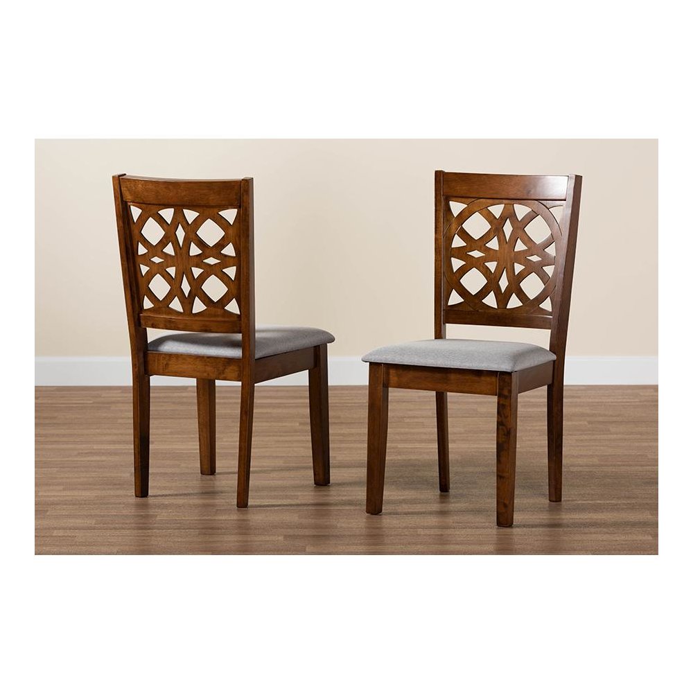 Grey Fabric and Walnut Brown Finished Wood 2-Piece Dining Chair Set