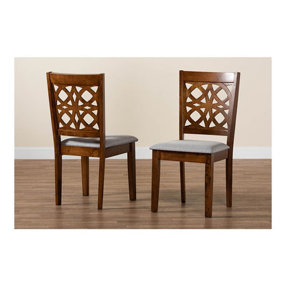 Grey Fabric and Walnut Brown Finished Wood 2-Piece Dining Chair Set
