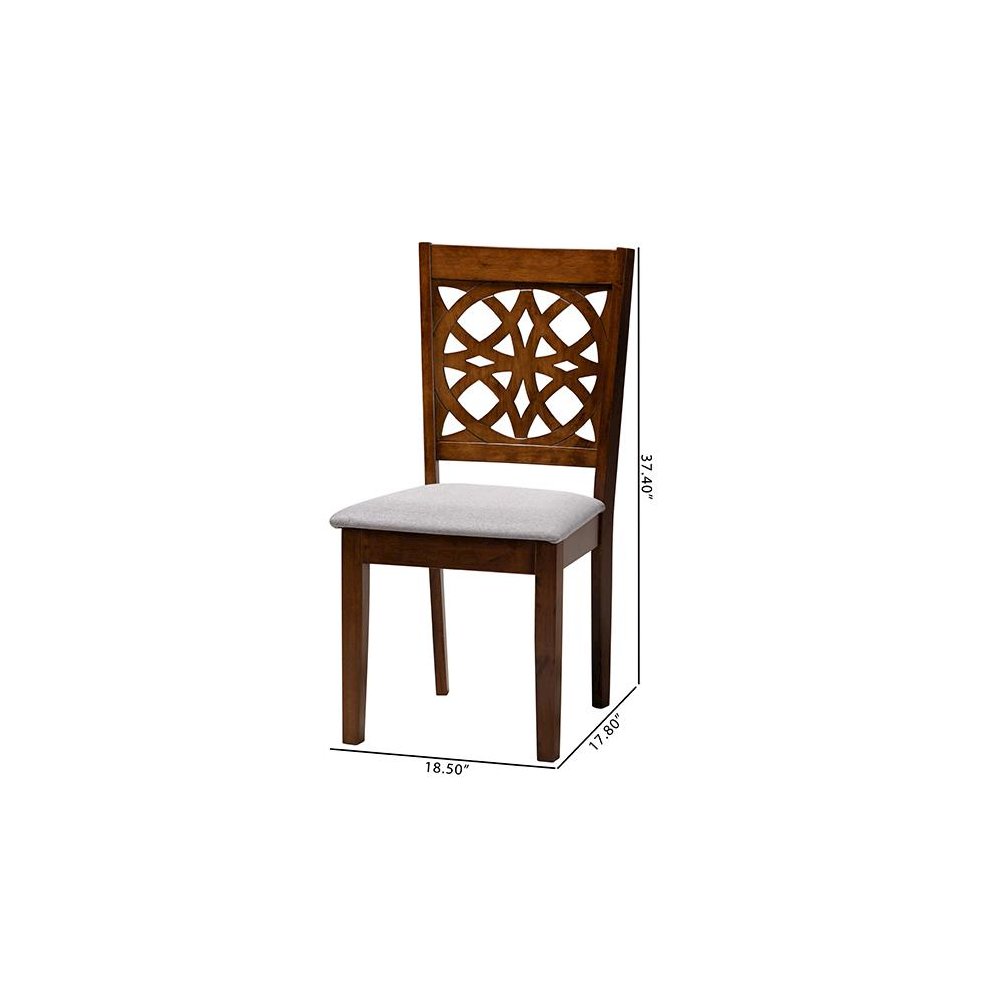 Grey Fabric and Walnut Brown Finished Wood 2-Piece Dining Chair Set