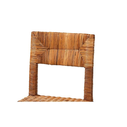 Bohemian Dark Brown Finished Wood and Natural Rattan 2-Piece Dining Chair Set