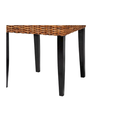 Bohemian Dark Brown Finished Wood and Natural Rattan 2-Piece Dining Chair Set