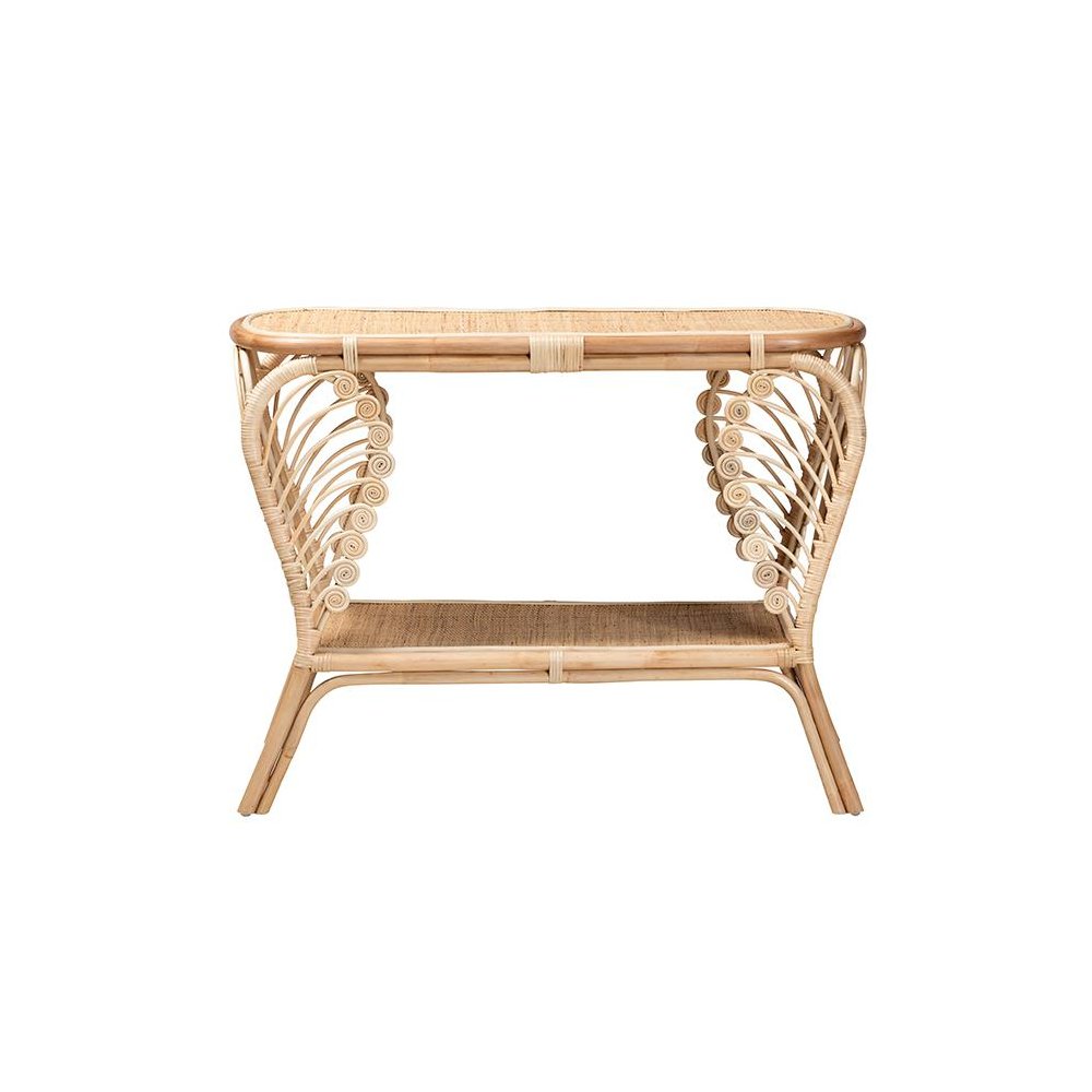 bali & pari Bastet Modern Bohemian Natural Brown Rattan 2-Tier Console Table