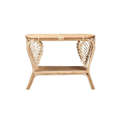 bali & pari Bastet Modern Bohemian Natural Brown Rattan 2-Tier Console Table