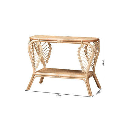 bali & pari Bastet Modern Bohemian Natural Brown Rattan 2-Tier Console Table