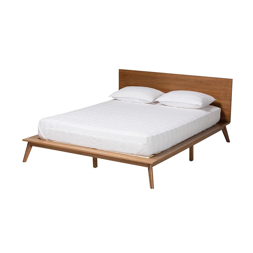Wheatley Mid-Century Modern Walnut Brown Finished Wood Queen Size Platform Bed