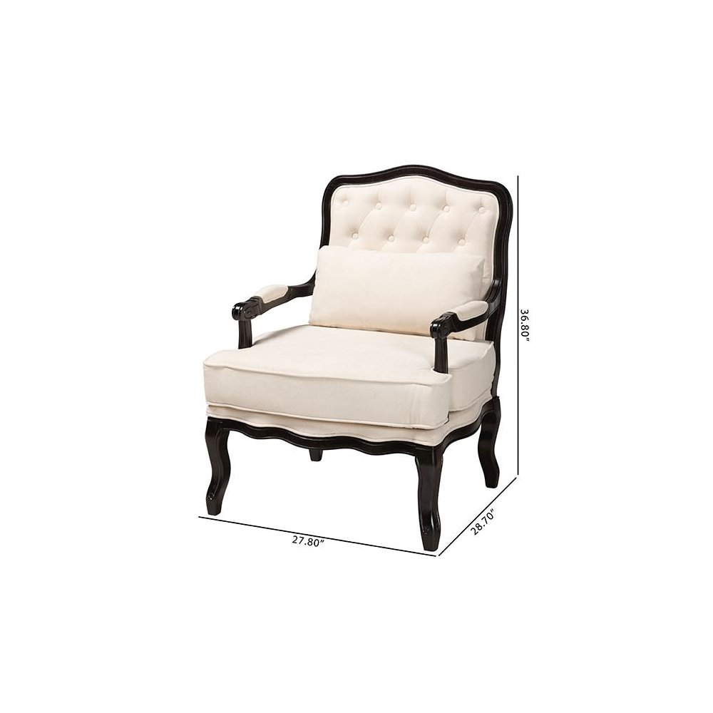 Dion Traditional French Cream Fabric and Wenge Brown Finished Wood Accent Chair