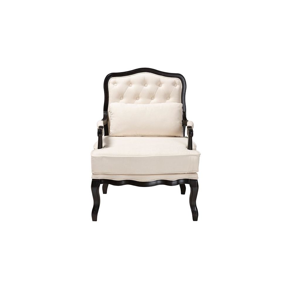 Dion Traditional French Cream Fabric and Wenge Brown Finished Wood Accent Chair