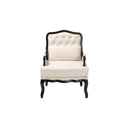 Dion Traditional French Cream Fabric and Wenge Brown Finished Wood Accent Chair