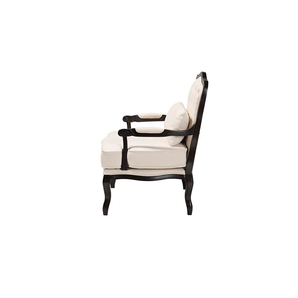 Dion Traditional French Cream Fabric and Wenge Brown Finished Wood Accent Chair