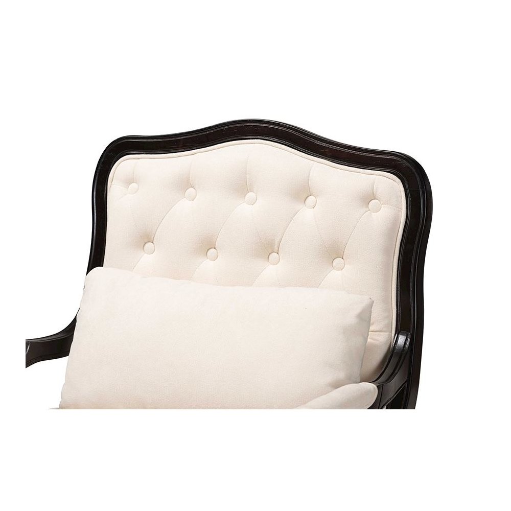Dion Traditional French Cream Fabric and Wenge Brown Finished Wood Accent Chair